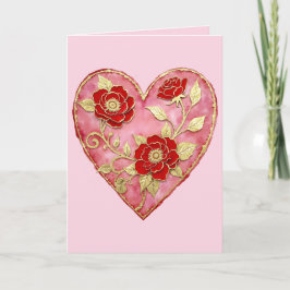 Red Roses and Gold Anniversary Valentine's Day Kaart