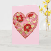 Red Roses and Gold Anniversary Valentine's Day Kaart (Gele Bloem)