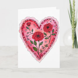 Red Roses and Heart Anniversary Valentine's Day Kaart