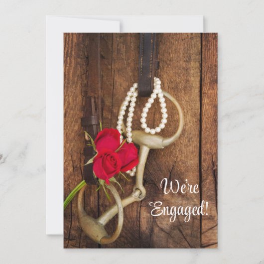 Red Roses and Horse Bit Country Engagement Party Kaart (Voorkant)
