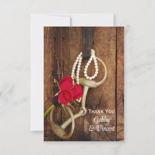 Red Roses and Horse Bit Western Weddenschap Bedank Bedankkaart (Voorkant)
