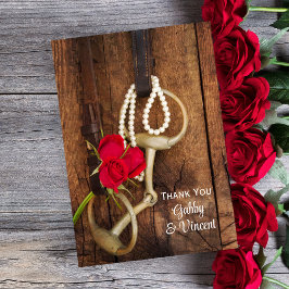 Red Roses and Horse Bit Western Weddenschap Bedank Bedankkaart