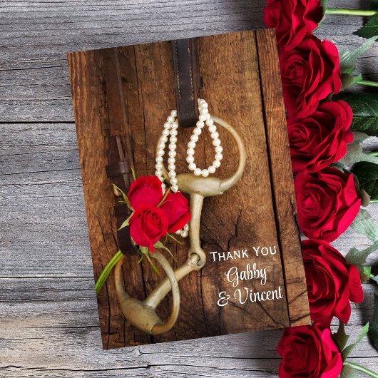 Red Roses and Horse Bit Western Weddenschap Bedank Bedankkaart