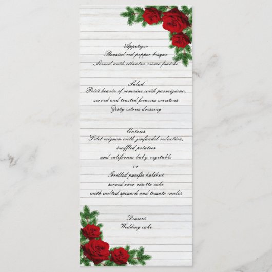 Red Roses And Pine Branch Christmas Wedding Menu (Voorkant)