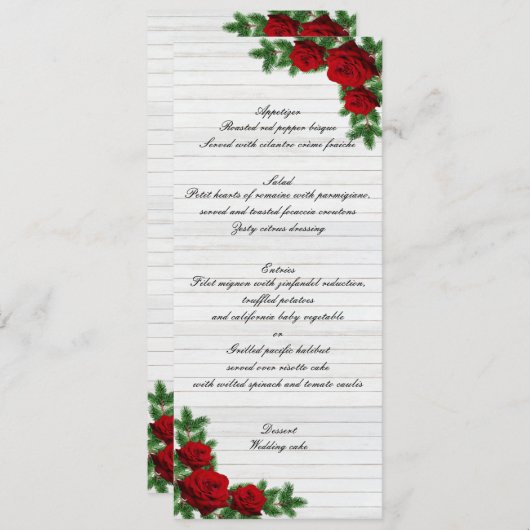 Red Roses And Pine Branch Christmas Wedding Menu (Voorkant / Achterkant)