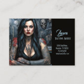 Red Roses and Skulls Vrouw Tattoo Artiest Visitekaartje (Voorkant)