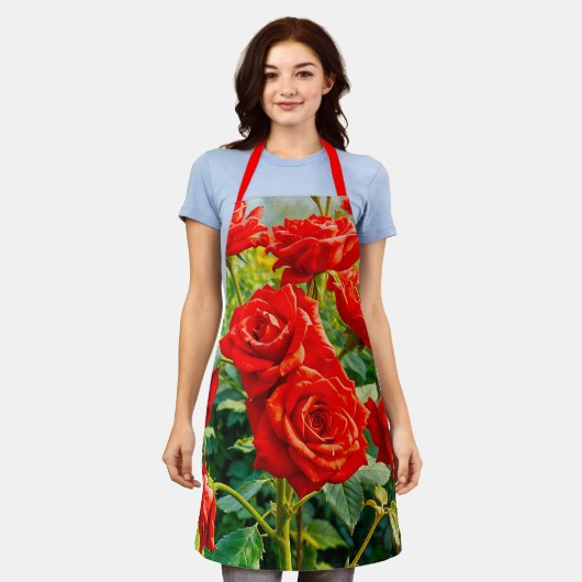 Red Roses Apron Schort (Gedragen)