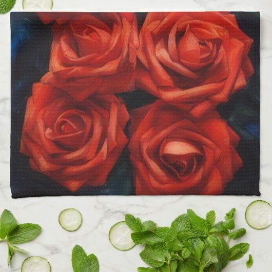 Red Roses Art Kitchen Towel Theedoek (Gevouwen)