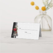 Red Roses Baby's Breath Black Ribbons Place Cards Plaatskaartje (Voorkant)