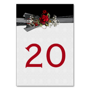 Red Roses Baby's Breath Black Ribbons Tafel Kaarte Kaart