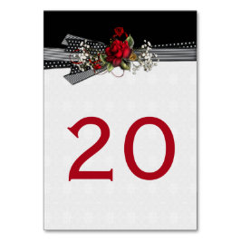 Red Roses Baby's Breath Black Ribbons Tafel Kaarte Kaart