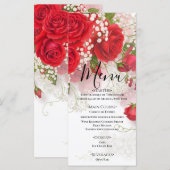 Red Roses & Babys Breath Elegant Floral Wedding  Menu (Voorkant / Achterkant)