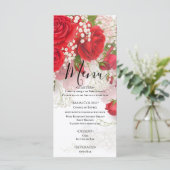 Red Roses & Babys Breath Elegant Floral Wedding  Menu (Staand voorkant)