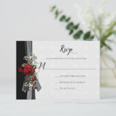 Red Roses Baby's Breath Ribbons Kalligrafie RSVP (Staand voorkant)