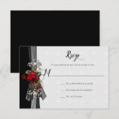 Red Roses Baby's Breath Ribbons Kalligrafie RSVP (Voorkant / Achterkant)