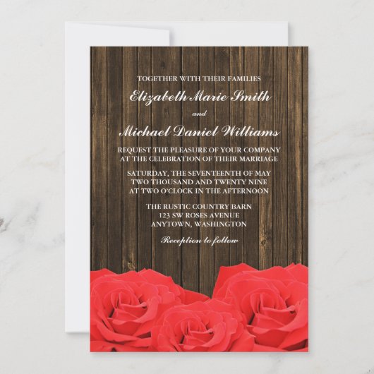 Red Roses Barn Wood Wedding Kaart (Voorkant)