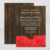 Red Roses Barn Wood Wedding Kaart (Voorkant / Achterkant)