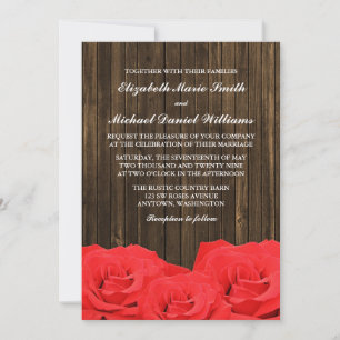 Red Roses Barn Wood Wedding Kaart