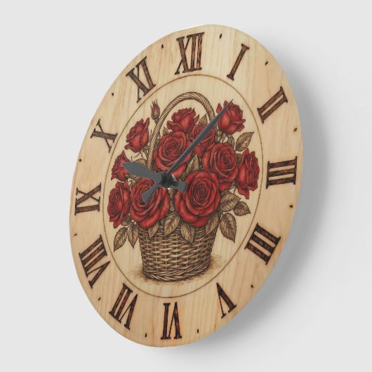 Red Roses Basket Wall Clock Grote Klok (Hoek)