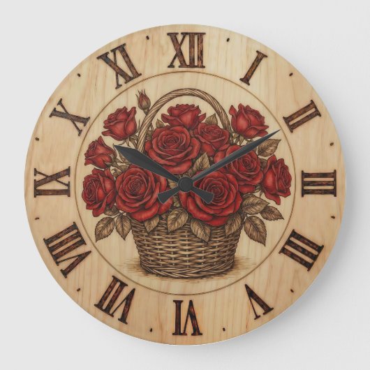 Red Roses Basket Wall Clock Grote Klok (Voorkant)