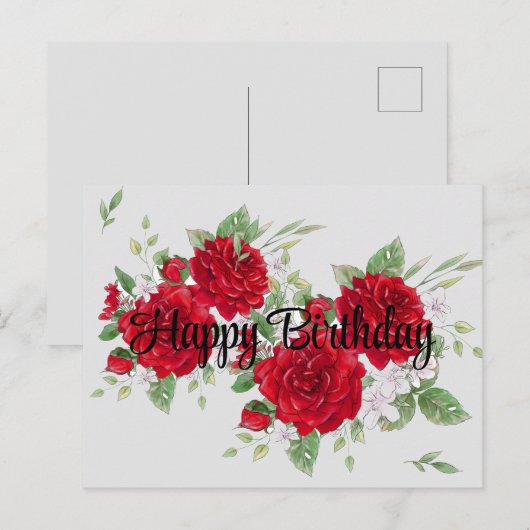 Red Roses Birthday Briefkaart (Voorkant / Achterkant)