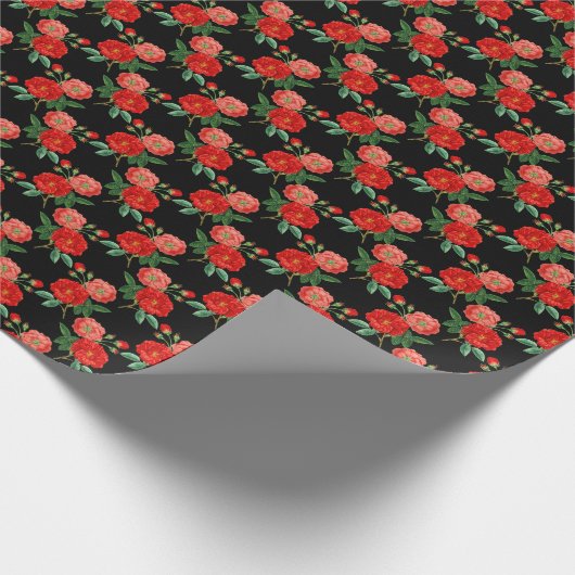 Red Roses, Black Background, Cadeaupapier (Hoek)