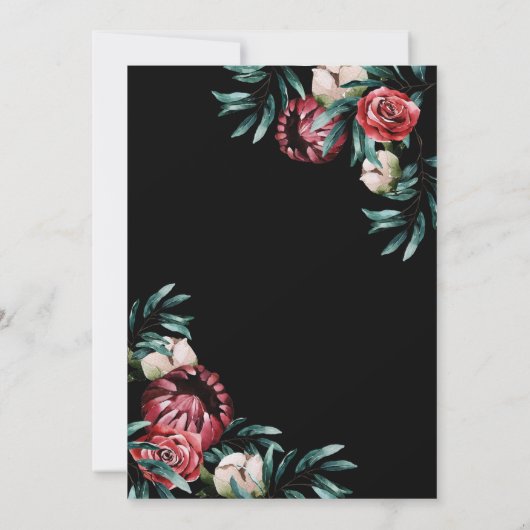 Red Roses Black Background Elegant Script Wedding Kaart (Achterkant)