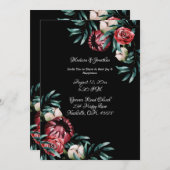 Red Roses Black Background Elegant Script Wedding Kaart (Voorkant / Achterkant)