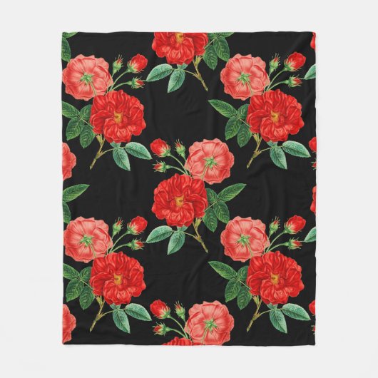 Red Roses, Black Background, Fleece Deken (Voorkant)