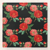 Red Roses, Black Background, Glazen Onderzetter (Voorkant)