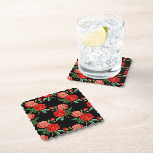 Red Roses, Black Background, Kartonnen Onderzetters (Insitu)