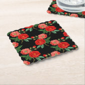 Red Roses, Black Background, Kartonnen Onderzetters (Gebogen)