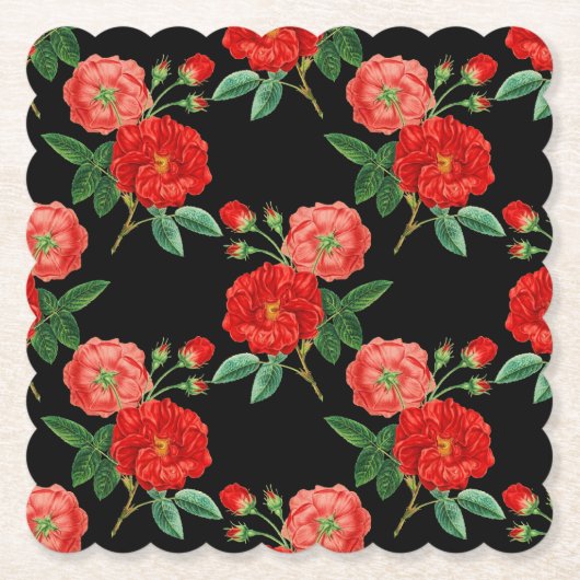Red Roses, Black Background, Kartonnen Onderzetters (Voorkant)