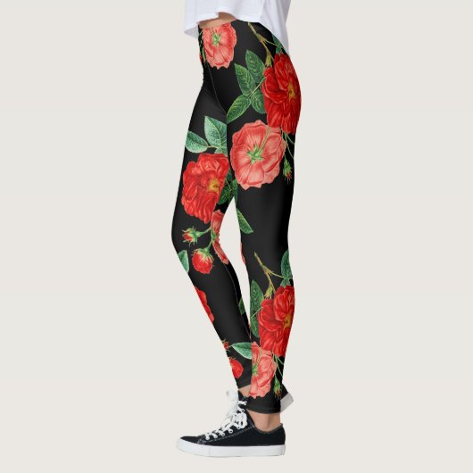 Red roses, black background, leggings (Links)