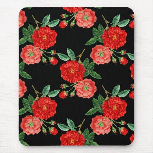 Red roses, black background, muismat (Voorkant)
