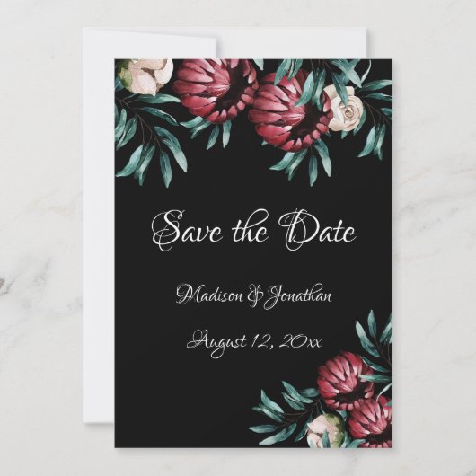Red Roses Black Background Script Elegant Save The Date (Voorkant)