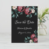Red Roses Black Background Script Elegant Save The Date (Staand voorkant)