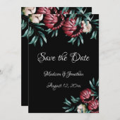 Red Roses Black Background Script Elegant Save The Date (Voorkant / Achterkant)