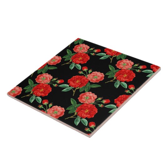 Red Roses, Black Background, Tegeltje (Zijkant)
