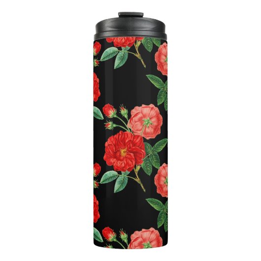 Red Roses, Black Background, Thermosbeker (Voorkant)