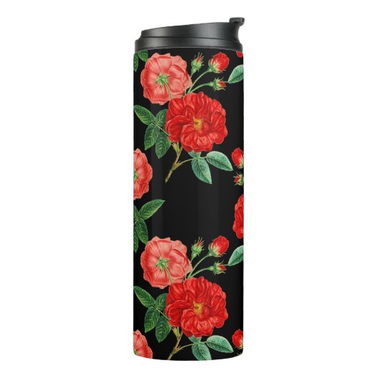 Red Roses, Black Background, Thermosbeker (Gedraaid links)