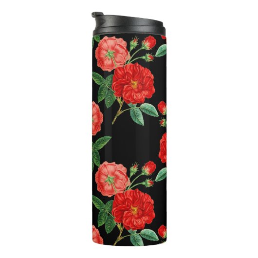 Red Roses, Black Background, Thermosbeker (Geroteerd rechts)
