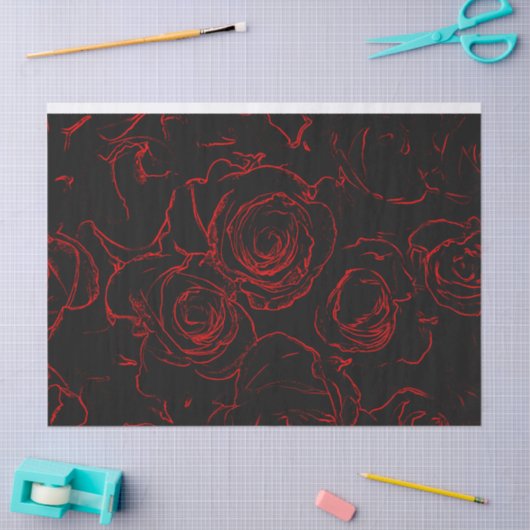Red Roses Black Background Tissuepapier (Craft)