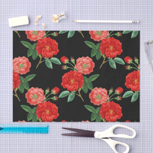 Red Roses, Black Background, Tissuepapier (Craft)