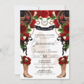 Red Roses Black Charro Westerne Elegant Quinceaner Kaart (Voorkant)