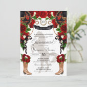 Red Roses Black Charro Westerne Elegant Quinceaner Kaart (Staand voorkant)