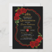 Red Roses Black en Gold Elegant Quinceanera Kaart (Voorkant)