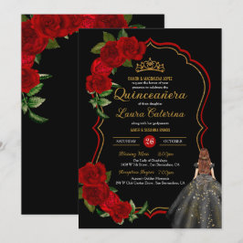 Red Roses Black en Gold Elegant Quinceanera Kaart