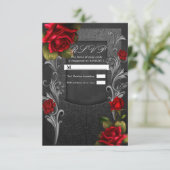 Red Roses Black  Glam Wedding RSVP Beantwoorden Kaart (Staand voorkant)