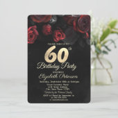 Red Roses Black Gold 60th Birthday Kaart (Staand voorkant)